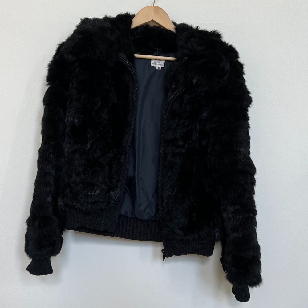 Vintage 100% Real Rabbit Fur Bomber Black